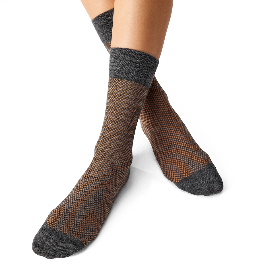 Jacquard Merino gyapjú zokni szürke narancssárga