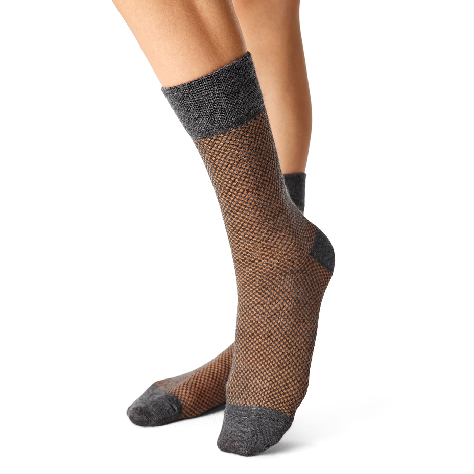 Jacquard Merino gyapjú zokni szürke narancssárga